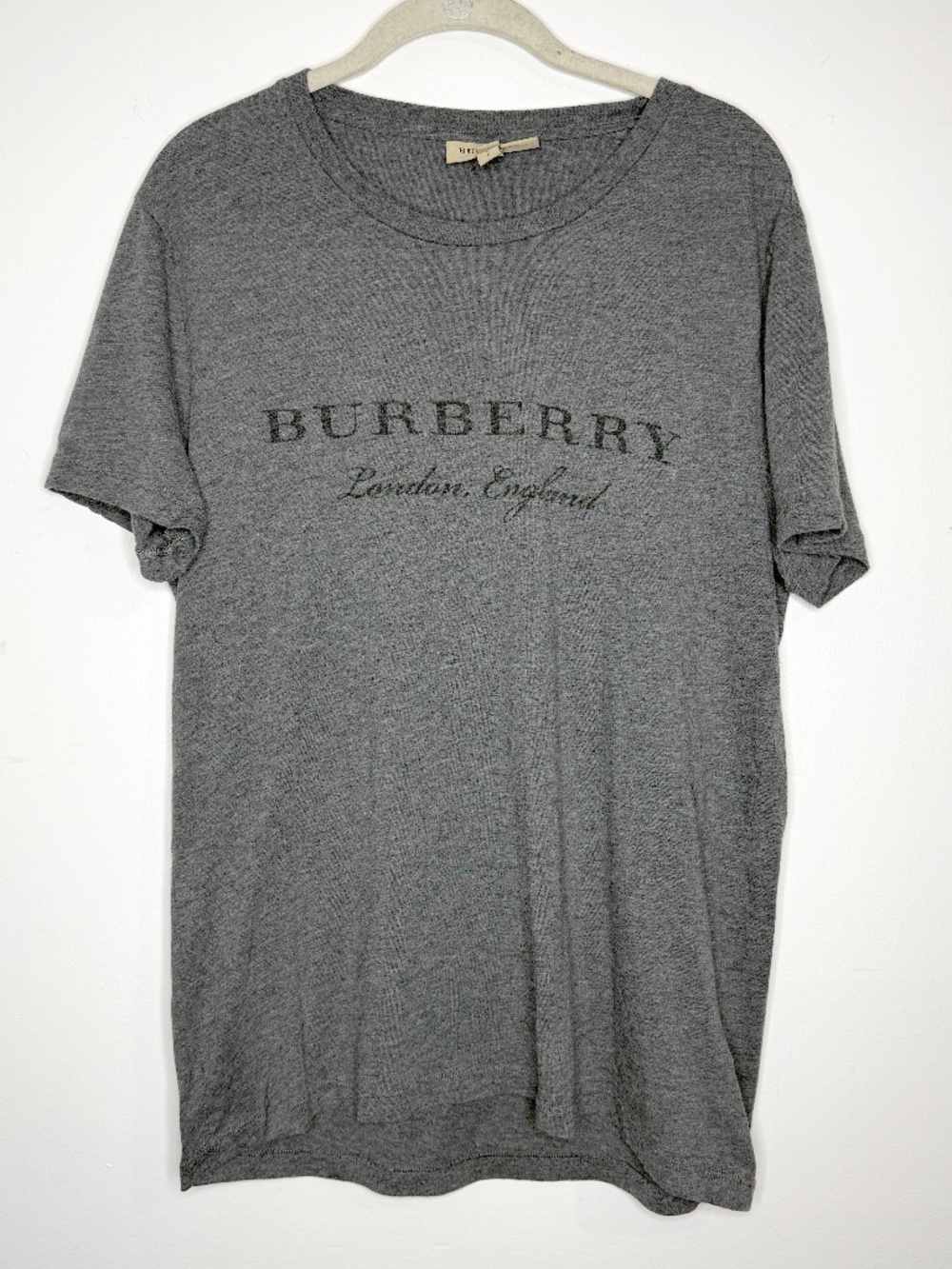 Burberry London England Gray Logo Graphic Tee Shirt Size Large